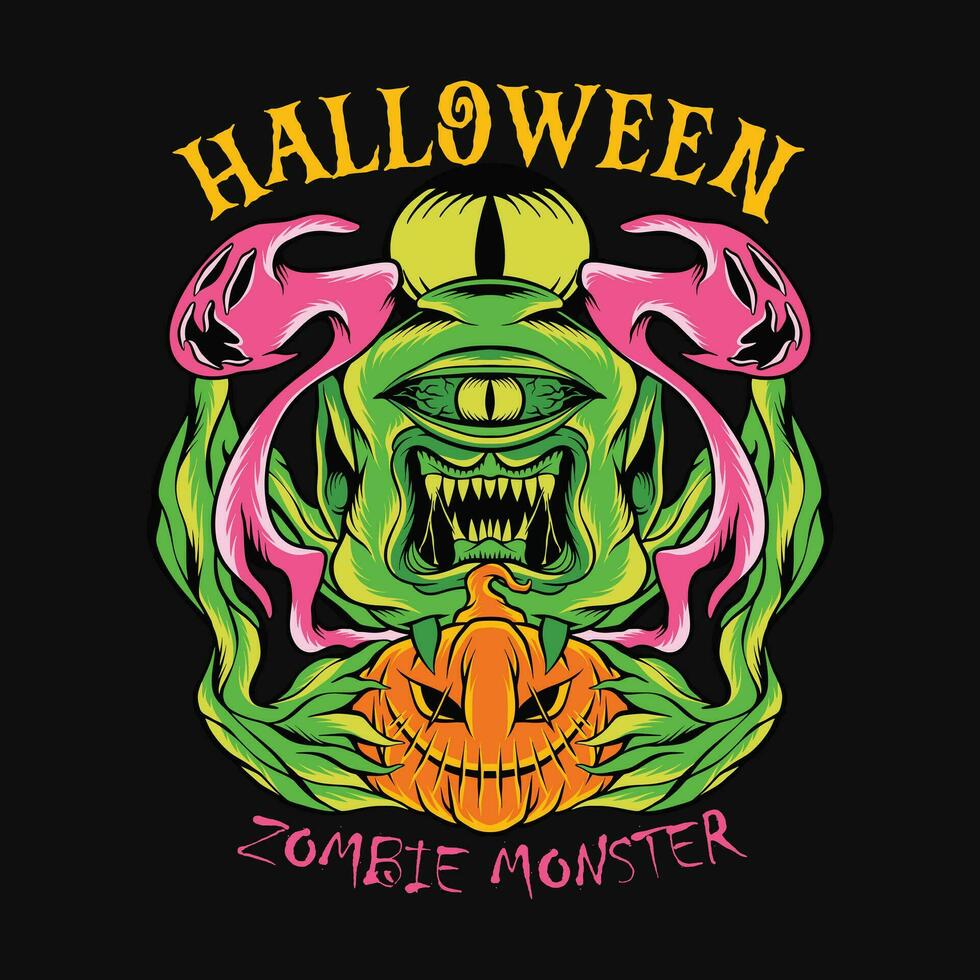 halloween monster t-shirt ontwerp vector halloween zombie tekenfilm karakter illustratie