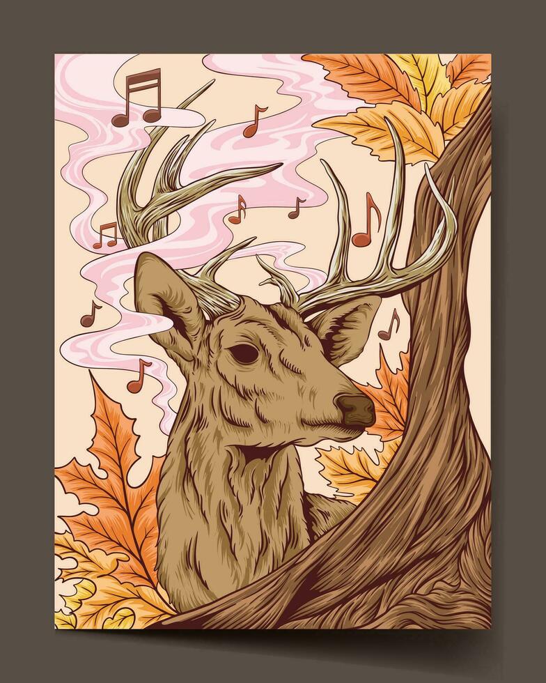 hert herfst vallen vlak illustratie Hoes banier poster vector