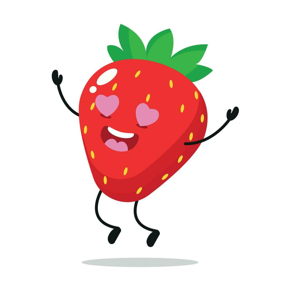 schattig gelukkig aardbei karakter. grappig vallen in liefde aardbei tekenfilm emoticon in vlak stijl. fruit emoji vector illustratie