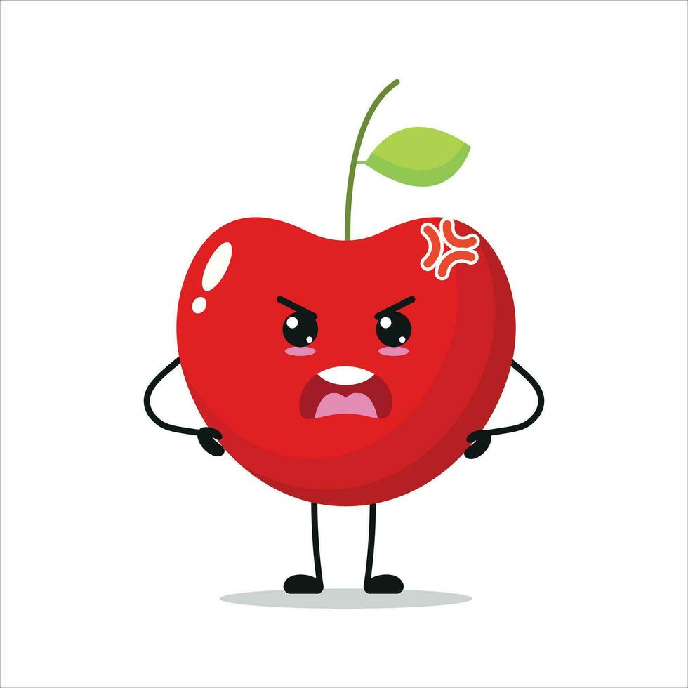 schattig boos kers karakter. grappig boos kers tekenfilm emoticon in vlak stijl. fruit emoji vector illustratie