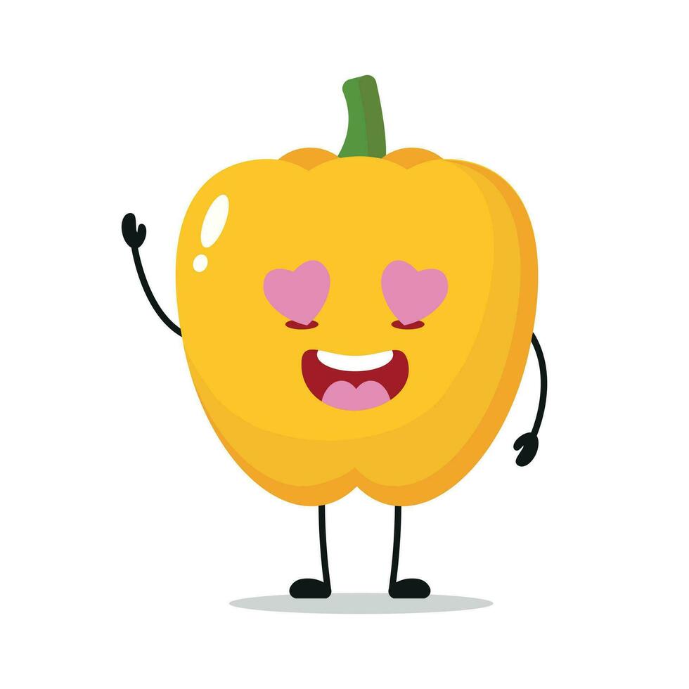 schattig gelukkig geel paprika karakter. grappig vallen in liefde paprika tekenfilm emoticon in vlak stijl. groente emoji vector illustratie