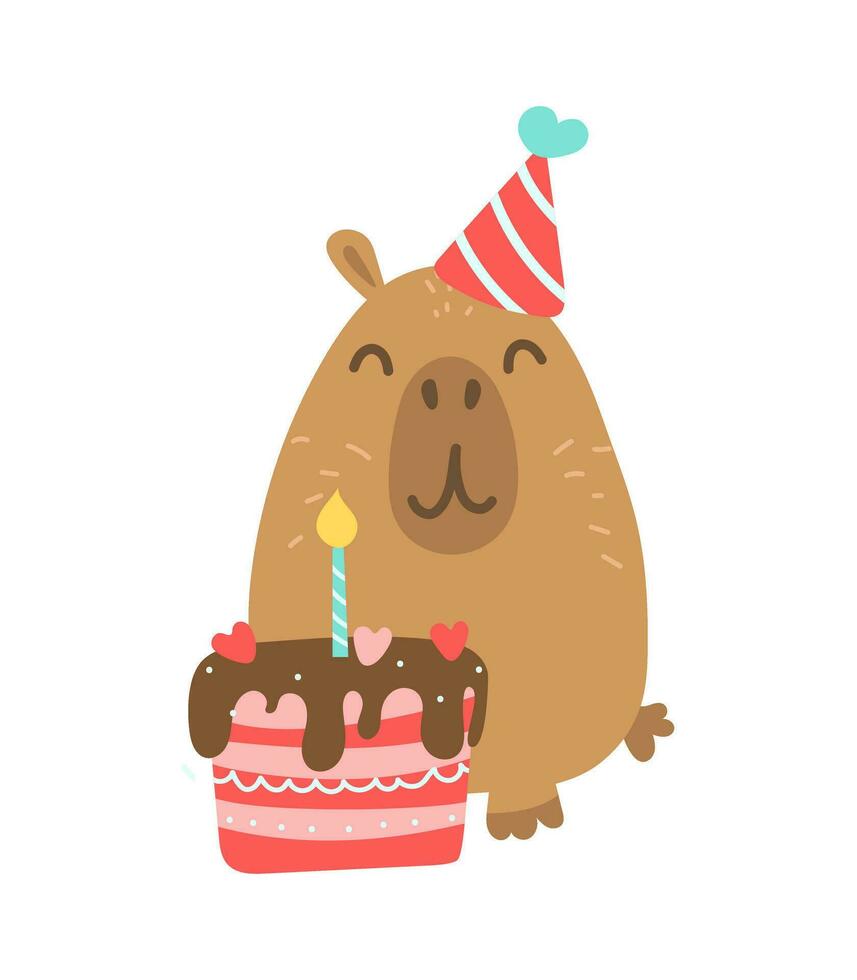 schattig capibara illustratie. tekenfilm capibara verjaardag. verjaardag kaart vector