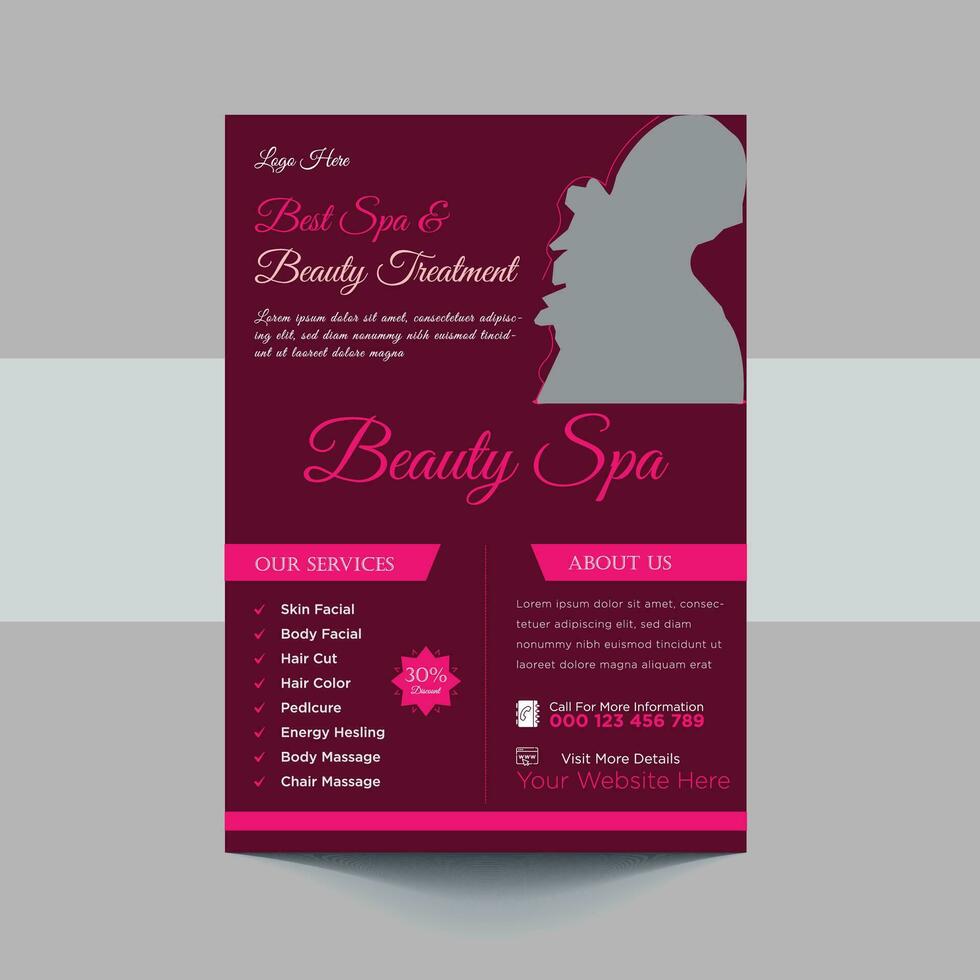 schoonheid zorg spa haar- salon folder bewerkbare a4 grootte brochure sjabloon Hoes ontwerp vector