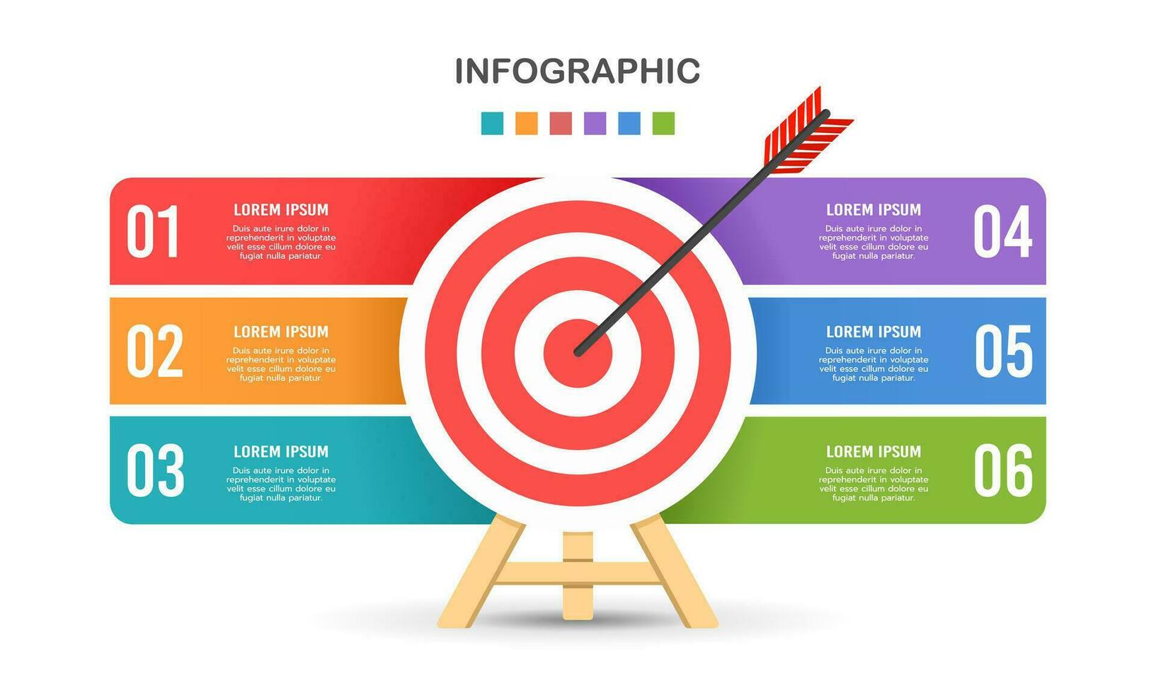 infographic doelwit sjabloon. infographic zes keuze. bedrijf presentatie. vector illustratie.