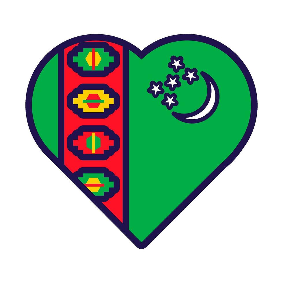 turkmenistan vlag feestelijk hart schets icoon vector