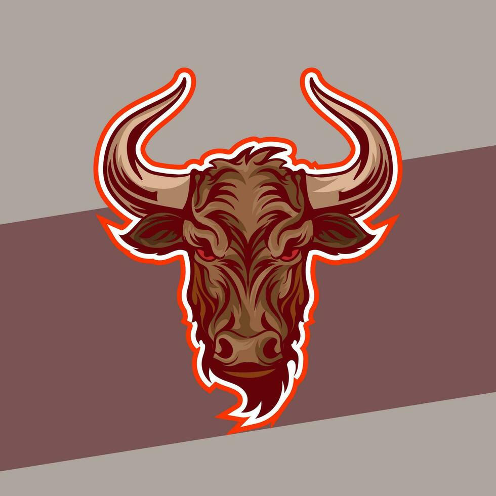 bullhead logo voor gaming of esport team, esport logo, dier logo, modern stier logo met rood toeter en gloeiend rood ogen vector