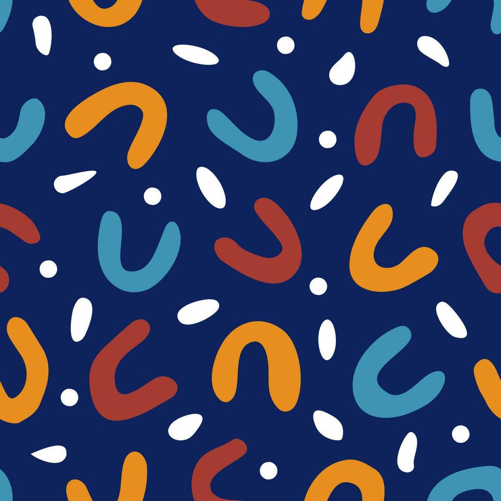 kleurrijk squiggle vormen in donker blauw patroon vector