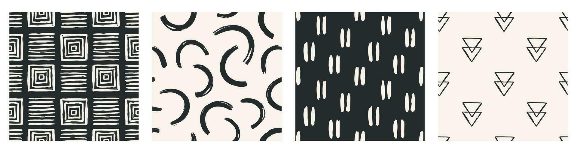 reeks van esthetisch hedendaags afdrukbare naadloos patroon met abstract minimaal elegant lijn borstel beroerte vormen en lijn in naakt kleuren. vector