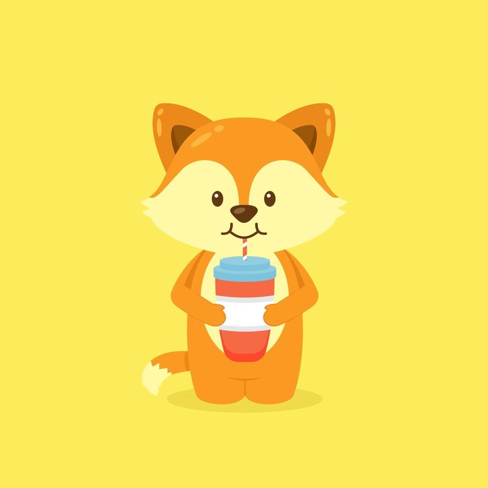 schattige vos drink koffie cartoon vector