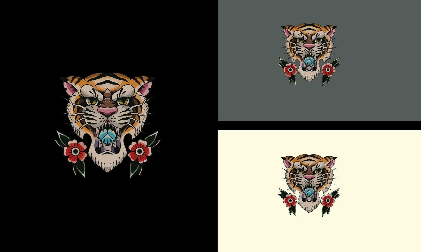 hoofd tijger en bloemen vector mascotte ontwerp