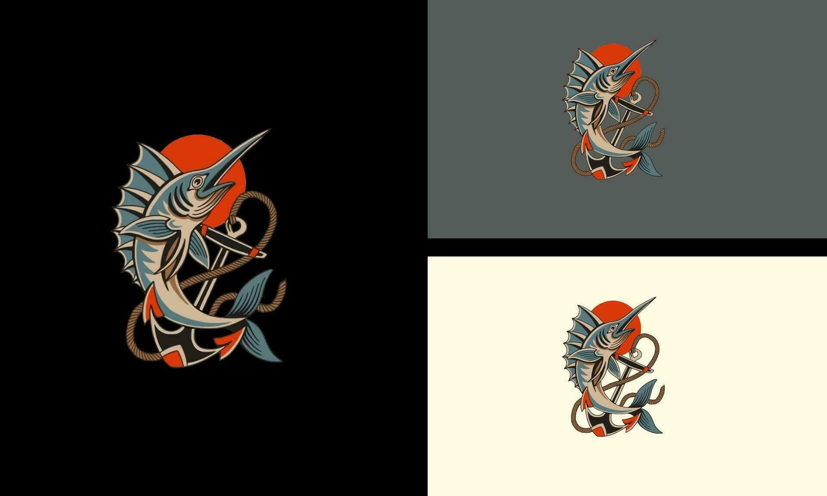 vliegend vis en anker vector mascotte ontwerp