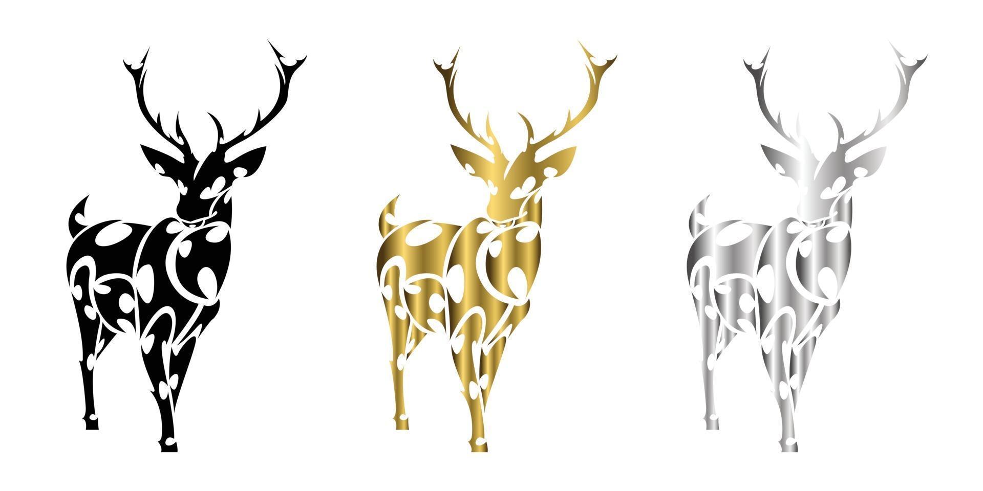 drie kleuren zwart goud zilver lijn kunst vector van herten staat geschikt voor gebruik als decoratie of logo