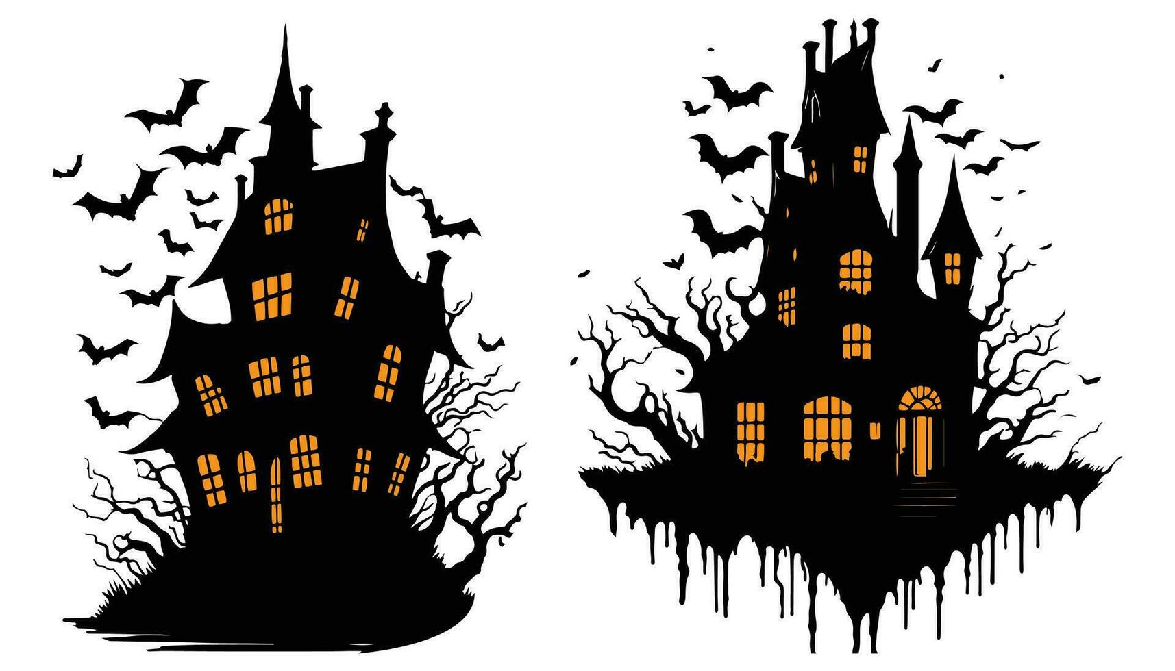 gelukkig halloween eng geest huis met vleermuizen vector illustratie, halloween nacht eng huis illustratie