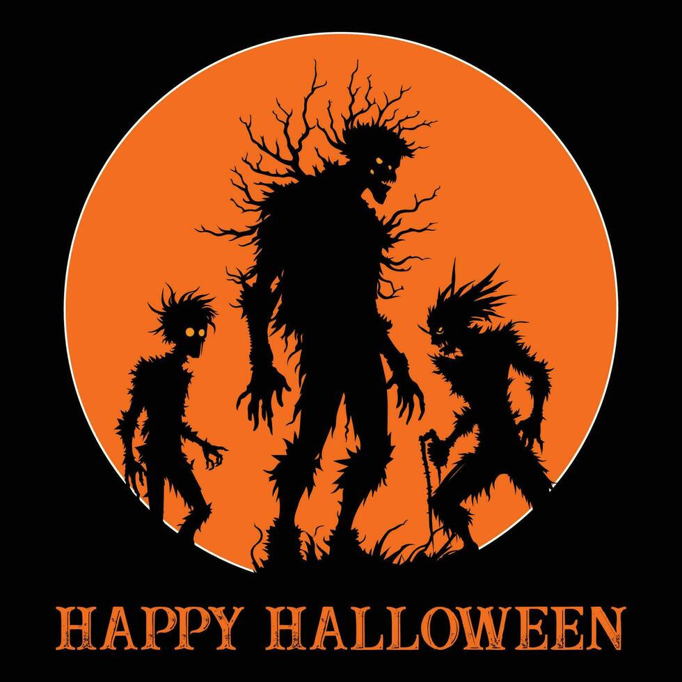 gelukkig halloween vector illustratie, halloween zombie vector, eng zombie silhouet