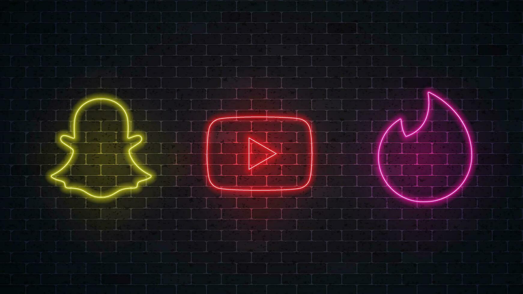 youtube, snapchat, Tondel neon pictogrammen. vector