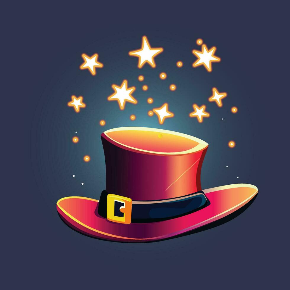 goochelaar hoed met magisch sterren in de omgeving van het vector illustratie, magisch hoed , goochelaars hoed voorraad vector beeld