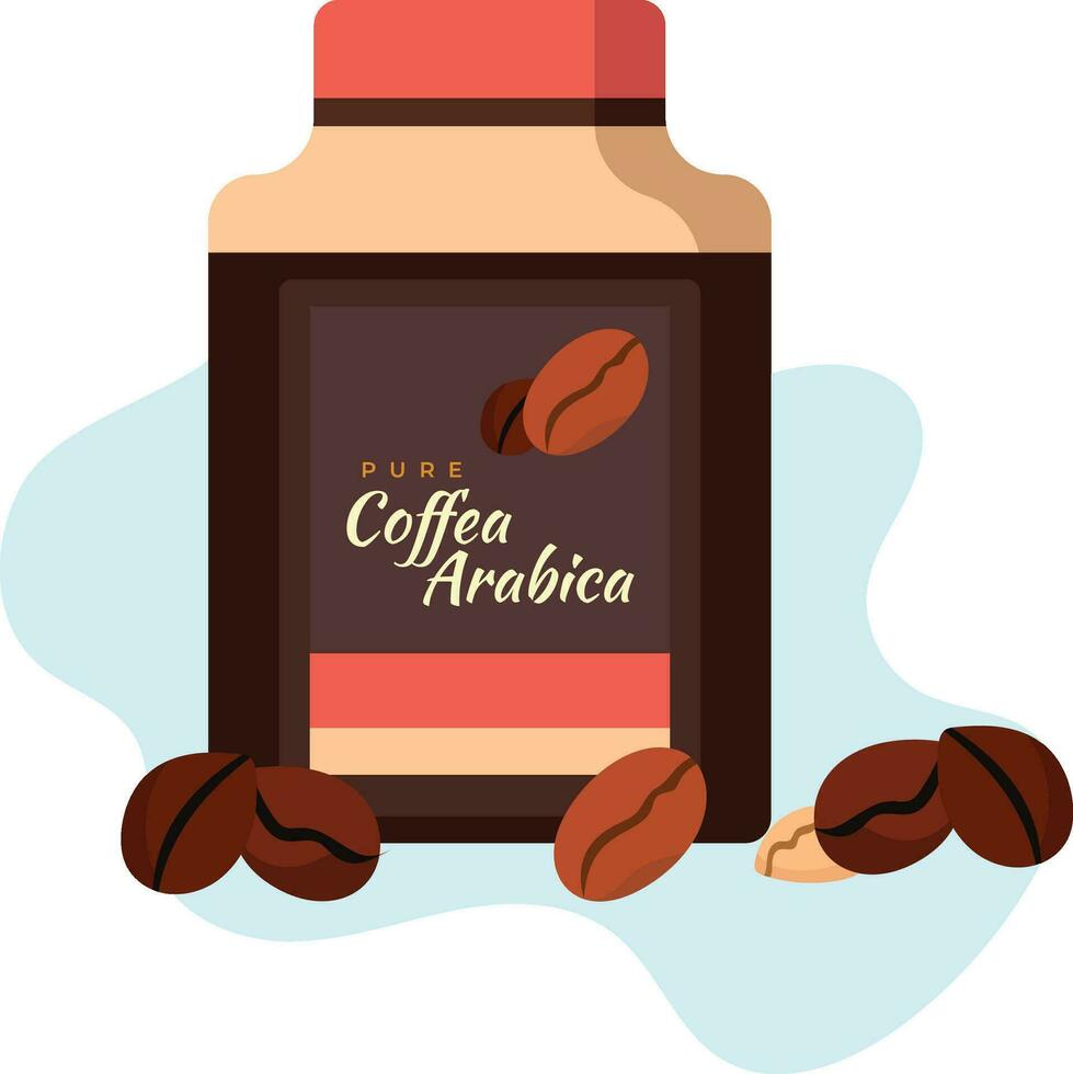 koffie poeder fles met koffie bonen in de omgeving van het vector illustratie, koffie pot vlak stijl voorraad vector beeld