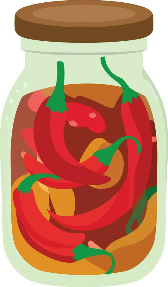 pot van pepers vlak stijl vector illustratie, Chily fles , koud saus fles vlak stijl voorraad vector beeld