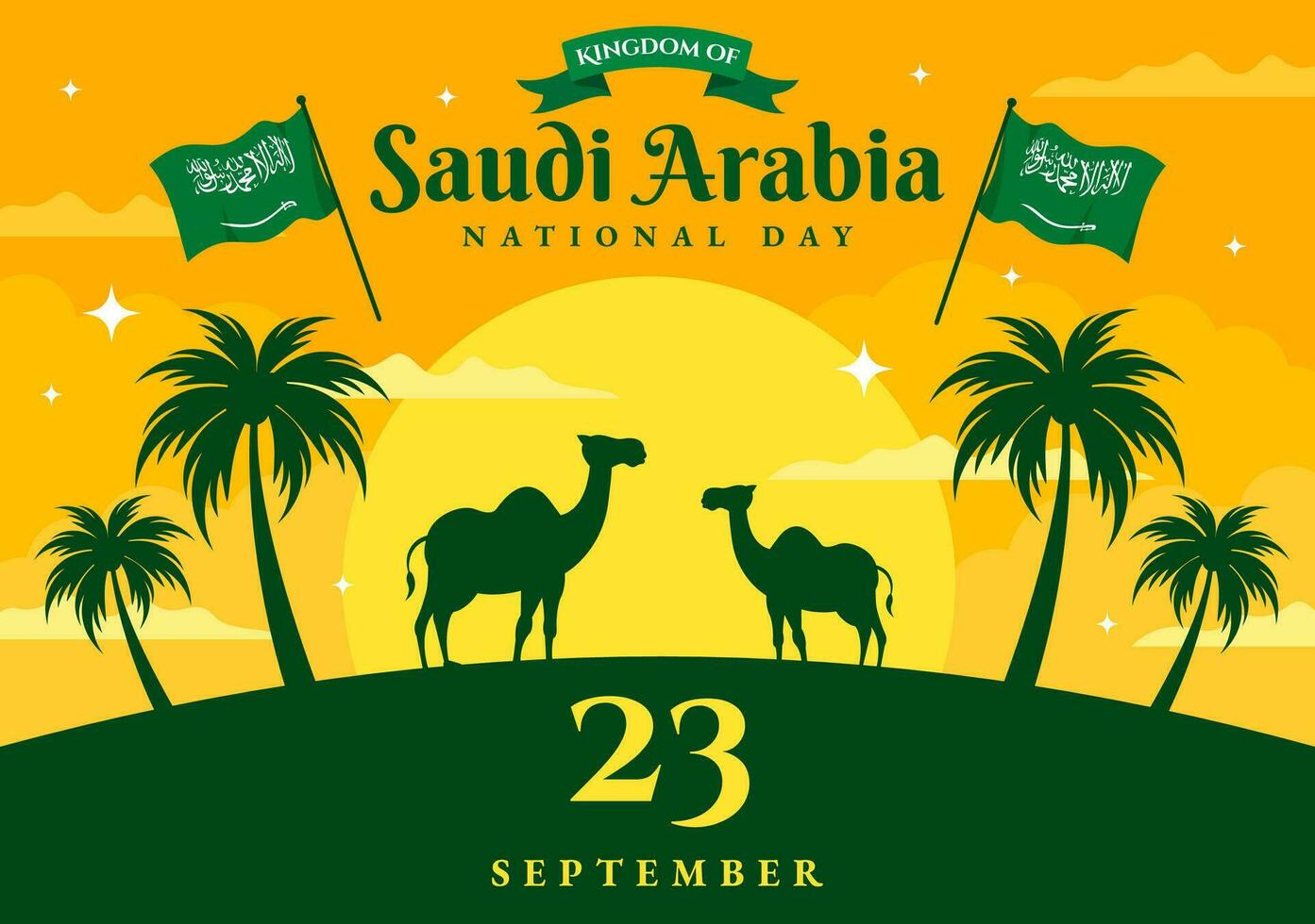gelukkig saudi Arabië nationaal dag vector illustratie Aan september 23 met golvend vlag achtergrond in vlak tekenfilm hand- getrokken landen bladzijde Sjablonen
