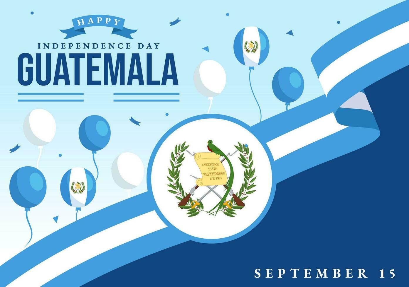 Guatemala onafhankelijkheid dag vector illustratie Aan september 15 met golvend vlag achtergrond in nationaal vakantie vlak tekenfilm hand- getrokken Sjablonen