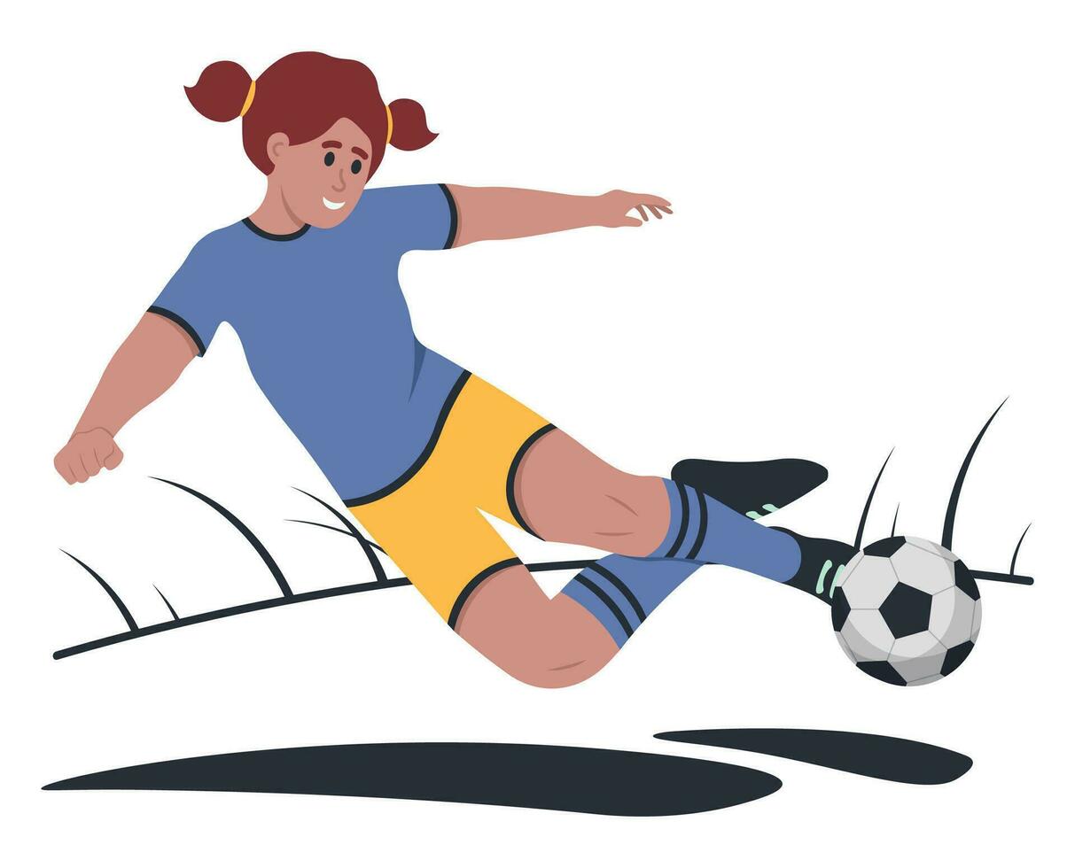 weinig meisje spelen Amerikaans voetbal. jeugd sport- concept. vector illustratie in vlak stijl