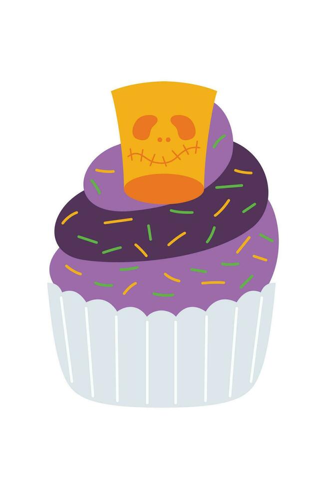 halloween cupcakes illustratie. spookachtig versierd muffins, themed klein cakes voor 31 oktober en eng toetje voedsel tekenfilm vector illustratie reeks van halloween taart muffin spookachtig