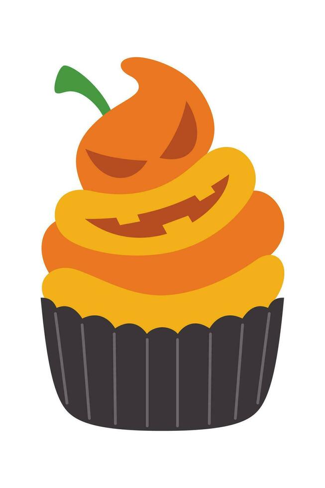 halloween cupcakes illustratie. spookachtig versierd muffins, themed klein cakes voor 31 oktober en eng toetje voedsel tekenfilm vector illustratie reeks van halloween taart muffin spookachtig