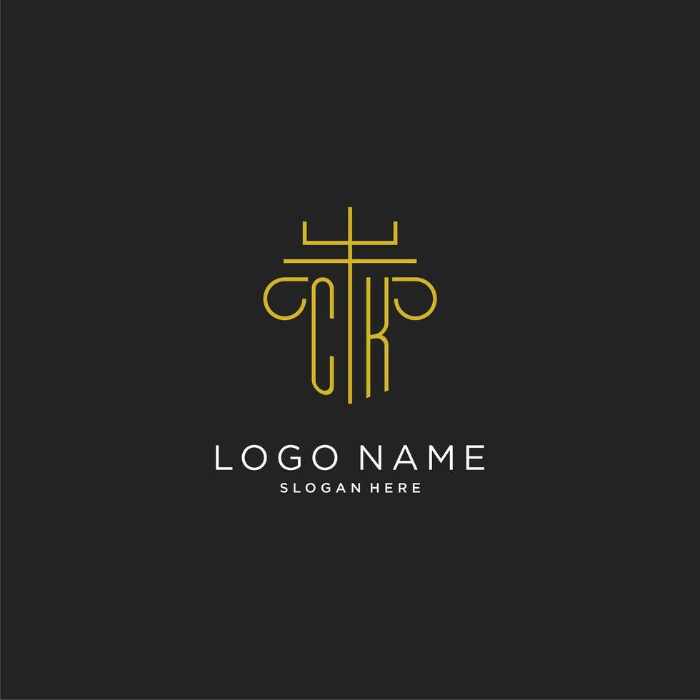 ck eerste met monoline pijler logo stijl, luxe monogram logo ontwerp voor wettelijk firma vector