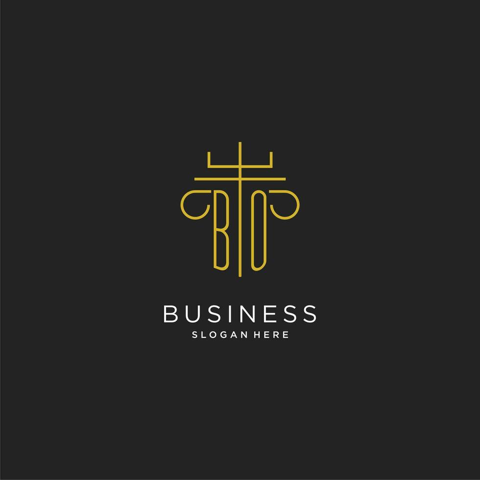 bo eerste met monoline pijler logo stijl, luxe monogram logo ontwerp voor wettelijk firma vector