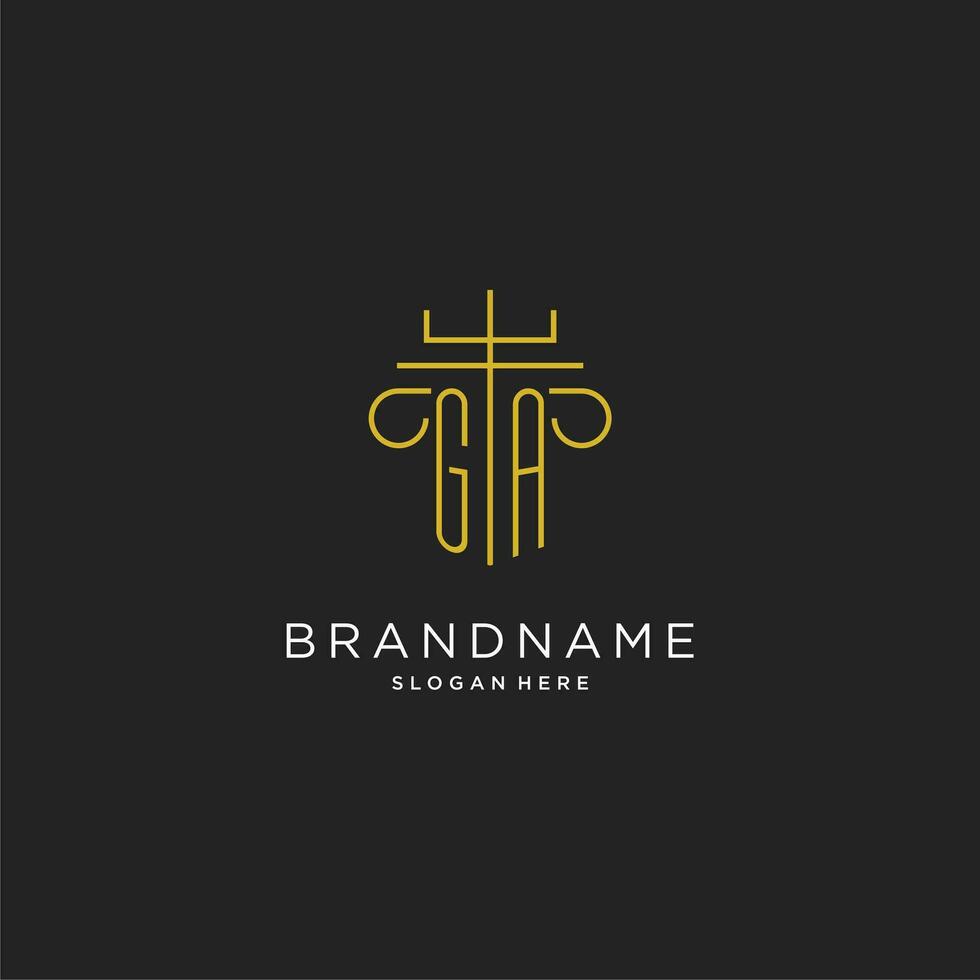 ga eerste met monoline pijler logo stijl, luxe monogram logo ontwerp voor wettelijk firma vector