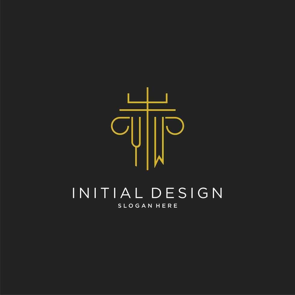 yw eerste met monoline pijler logo stijl, luxe monogram logo ontwerp voor wettelijk firma vector