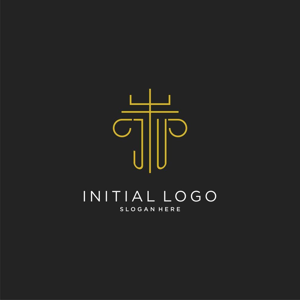 ju eerste met monoline pijler logo stijl, luxe monogram logo ontwerp voor wettelijk firma vector