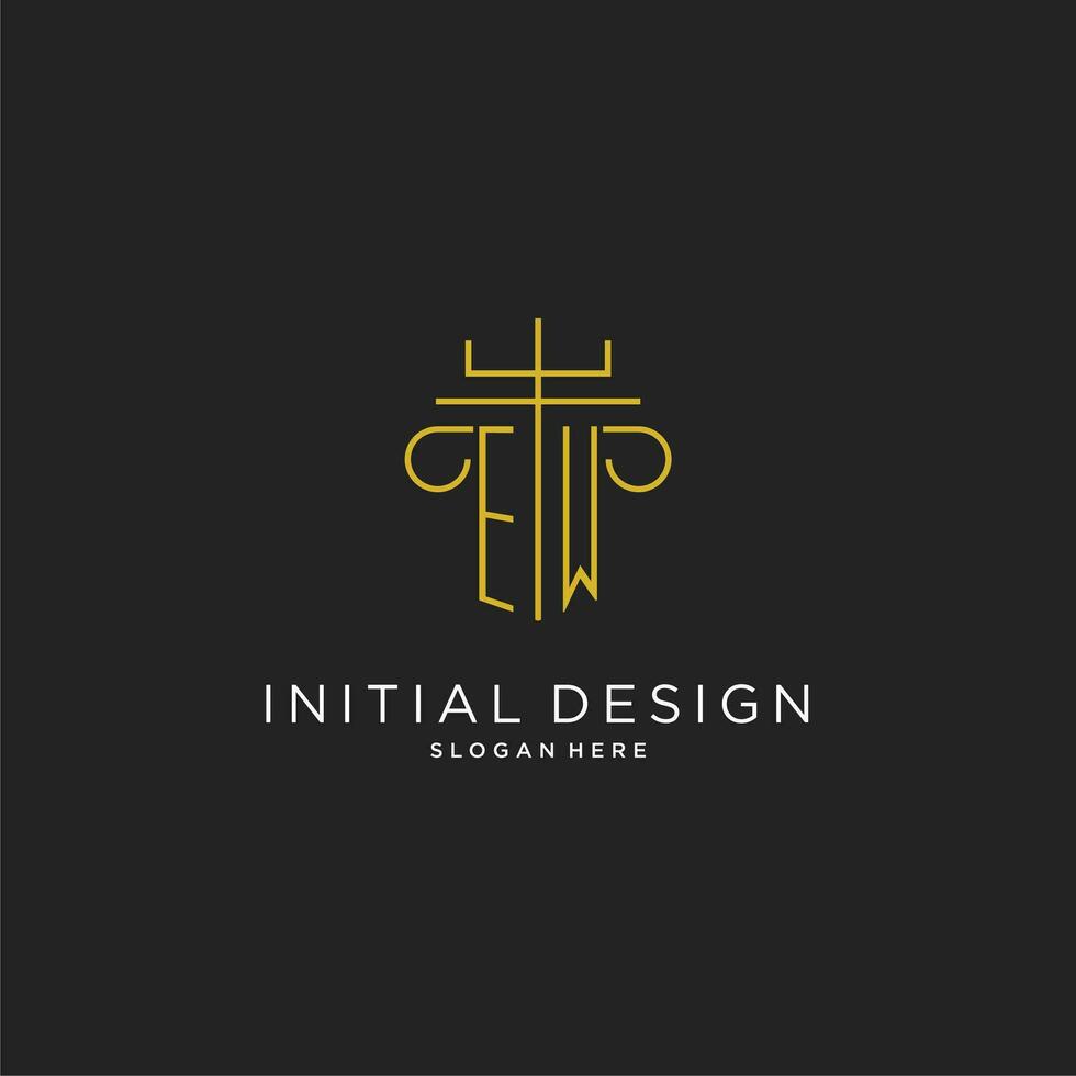 ew eerste met monoline pijler logo stijl, luxe monogram logo ontwerp voor wettelijk firma vector