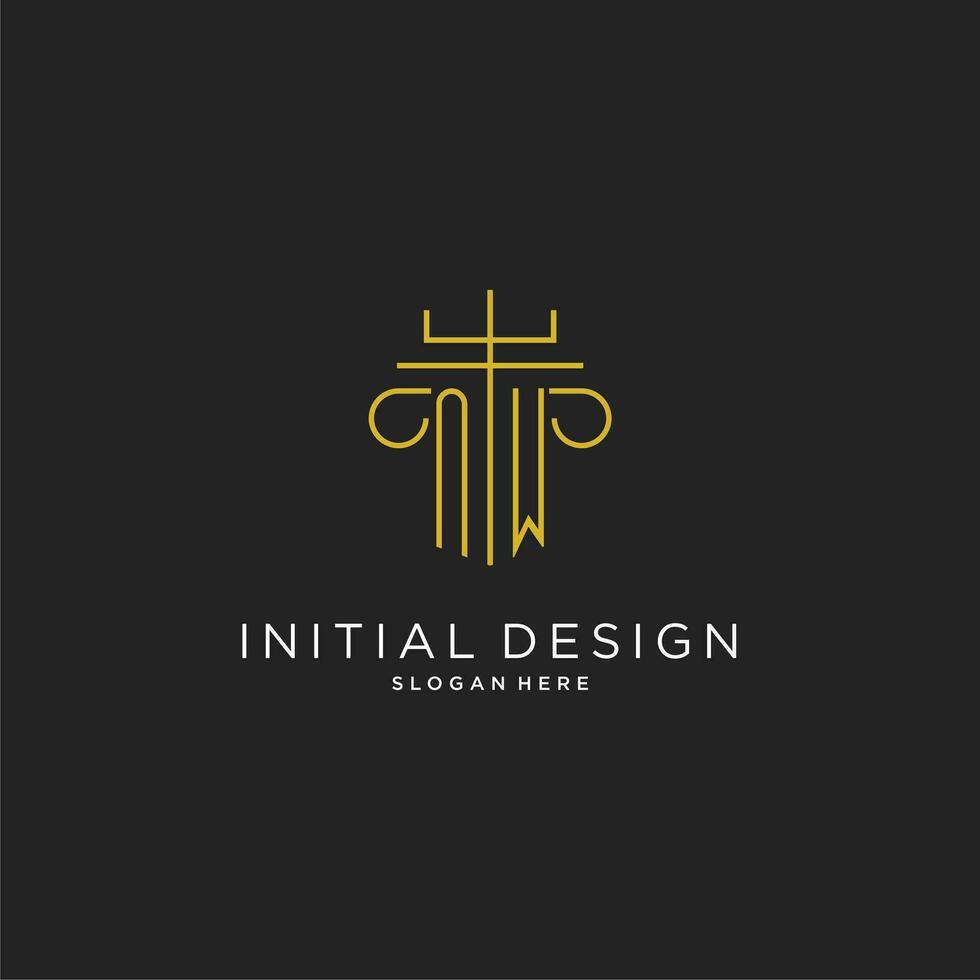 nw eerste met monoline pijler logo stijl, luxe monogram logo ontwerp voor wettelijk firma vector