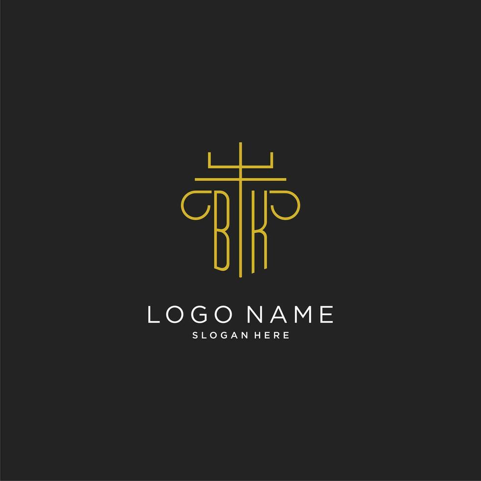 bk eerste met monoline pijler logo stijl, luxe monogram logo ontwerp voor wettelijk firma vector