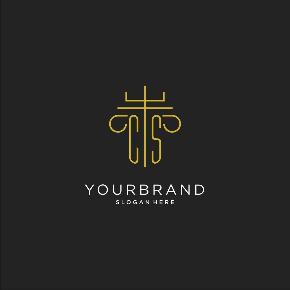 cs eerste met monoline pijler logo stijl, luxe monogram logo ontwerp voor wettelijk firma vector