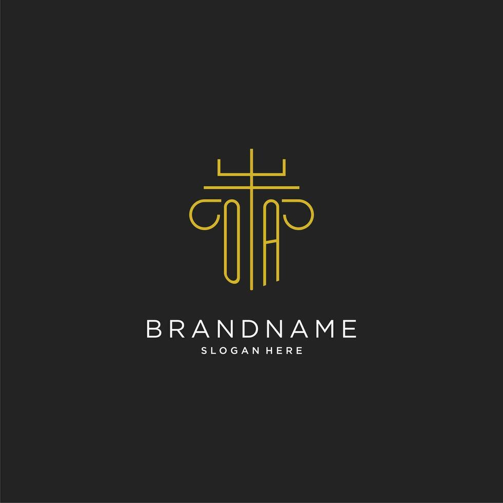 oa eerste met monoline pijler logo stijl, luxe monogram logo ontwerp voor wettelijk firma vector