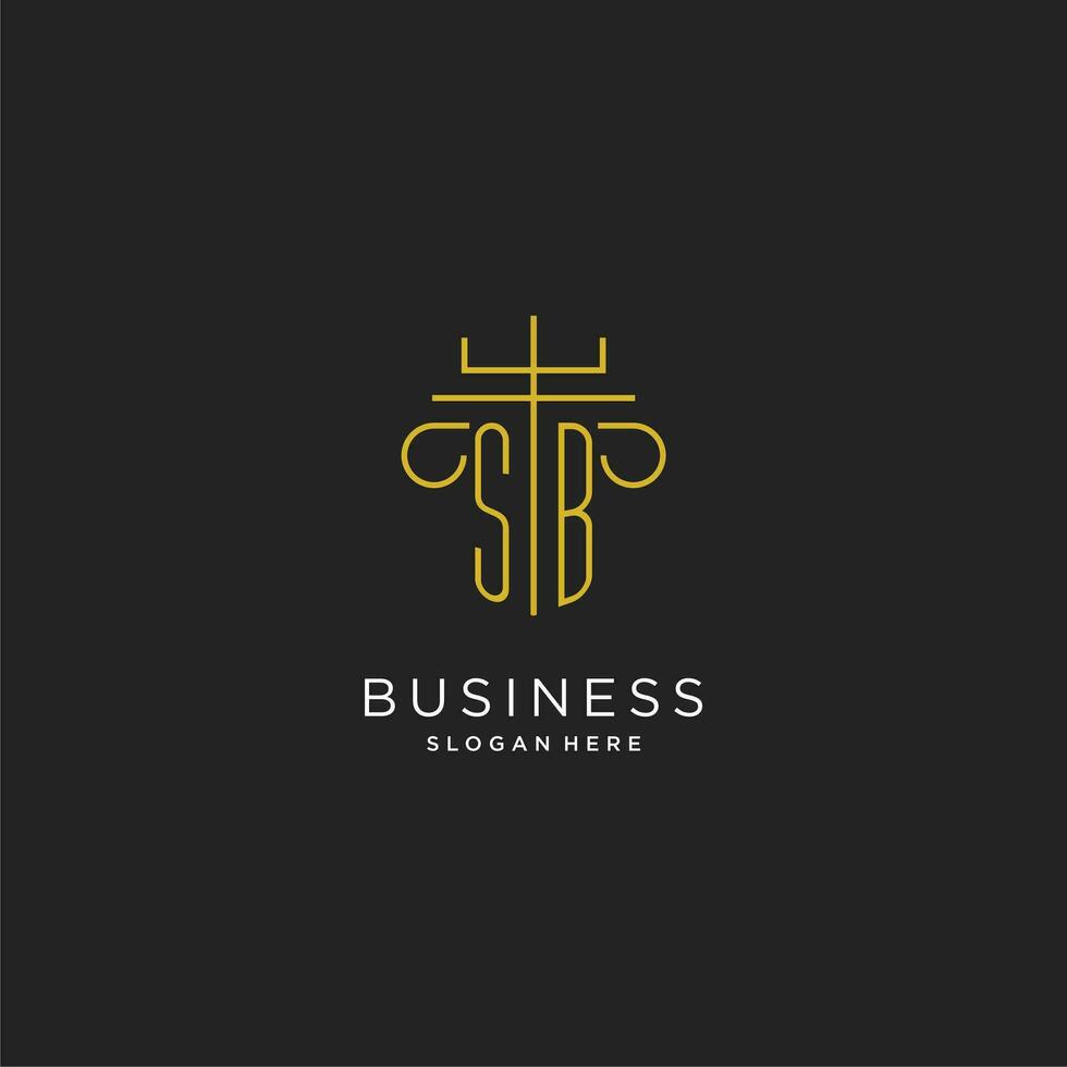 sb eerste met monoline pijler logo stijl, luxe monogram logo ontwerp voor wettelijk firma vector