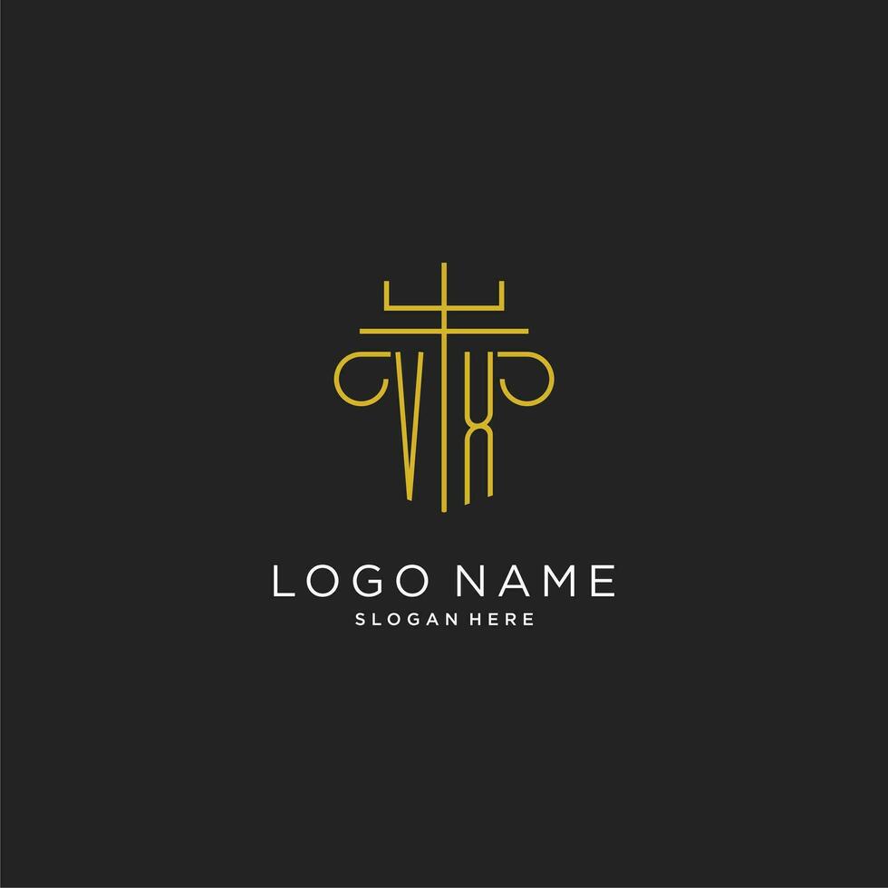 vx eerste met monoline pijler logo stijl, luxe monogram logo ontwerp voor wettelijk firma vector