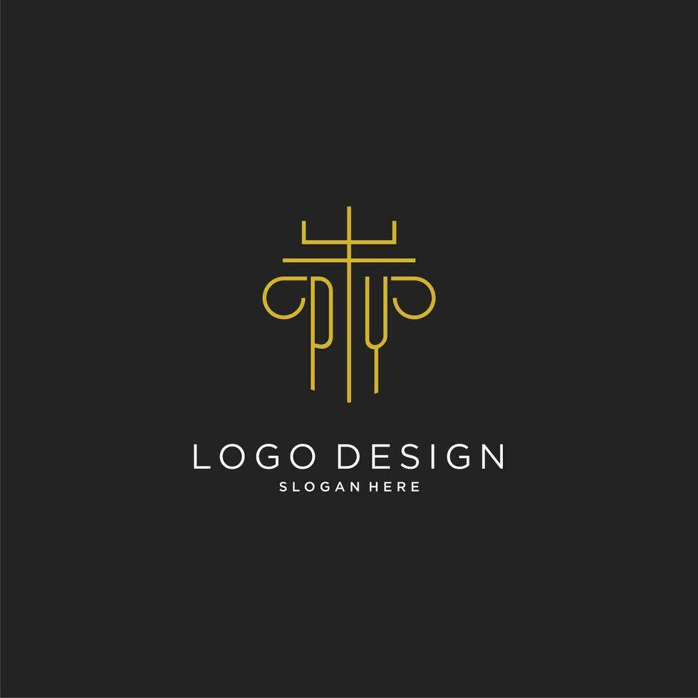 py eerste met monoline pijler logo stijl, luxe monogram logo ontwerp voor wettelijk firma vector