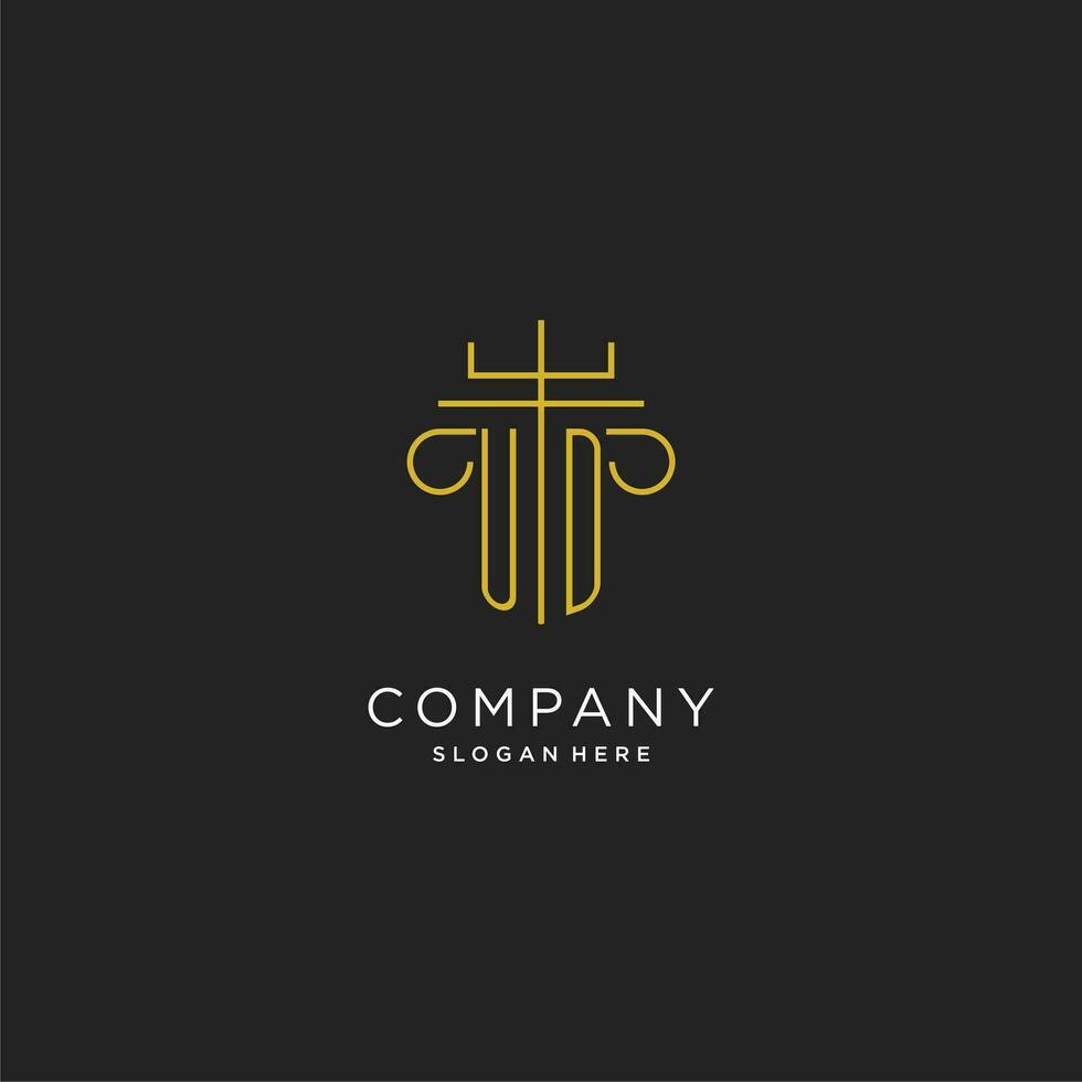 ud eerste met monoline pijler logo stijl, luxe monogram logo ontwerp voor wettelijk firma vector