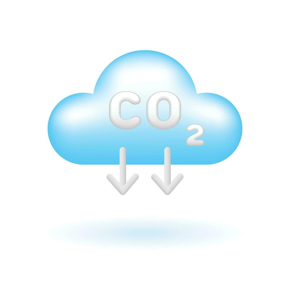 3d co2 koolstof uitstoot vermindering icoon. eco duurzaamheid milieu concept. glanzend glas plastic kleur. schattig realistisch tekenfilm minimaal stijl. 3d geven vector icoon ux ui geïsoleerd illustratie.