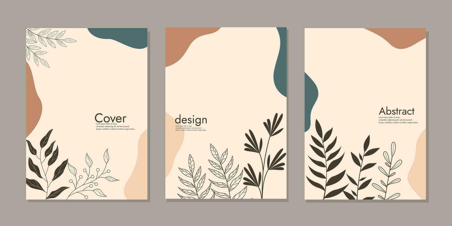 reeks van boek Hoes ontwerp met hand- getrokken bloemen decoraties. abstract wijnoogst botanisch achtergrond. grootte a4 voor notitieboekjes, boeken, planners, brochures, catalogi vector