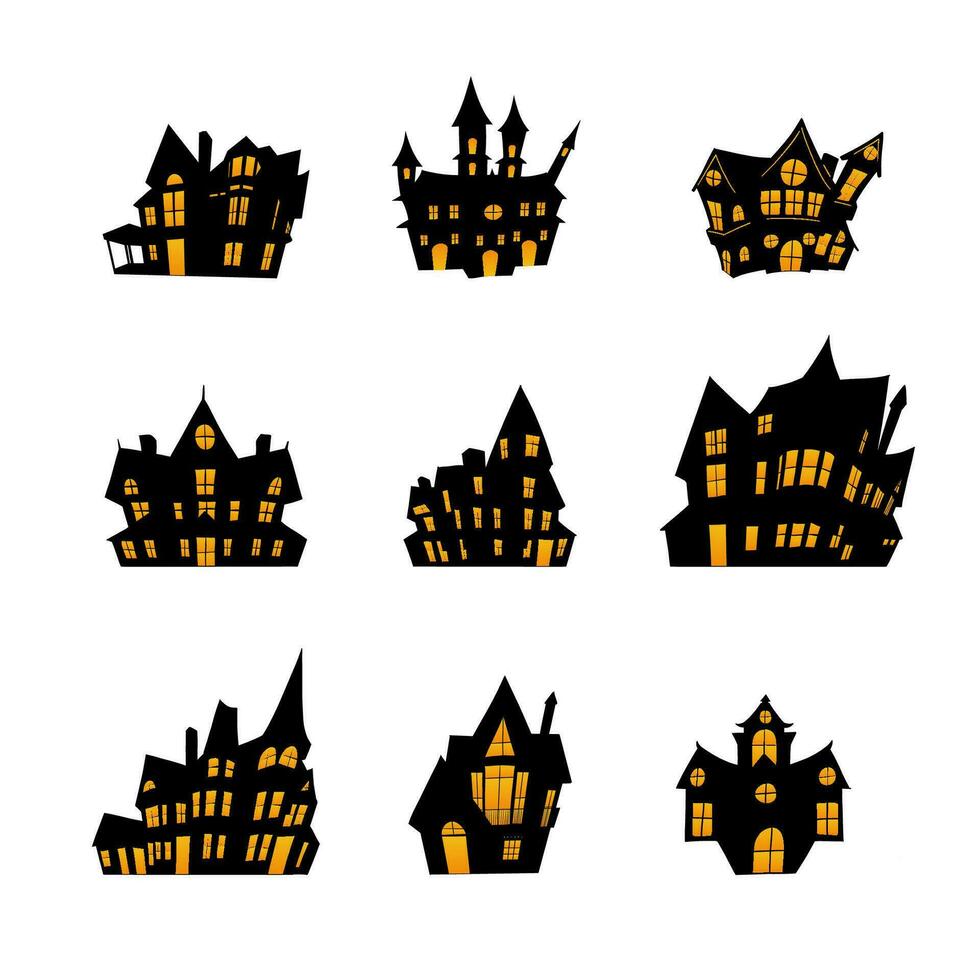 halloween achtervolgd huis silhouet verzameling vector