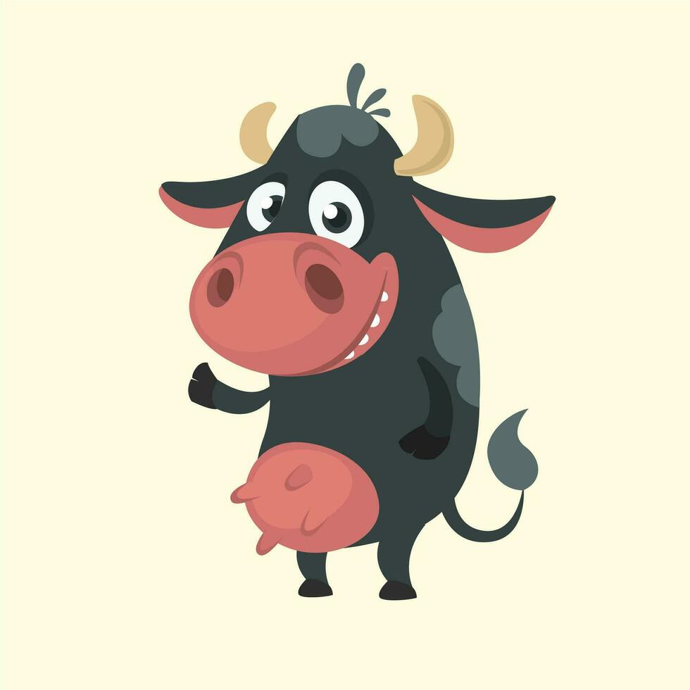 tekenfilm schattig zwart koe staand vector