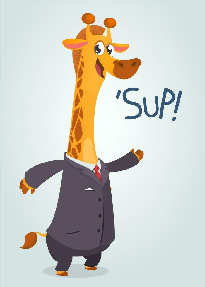 tekenfilm bruin giraffe gekleed omhoog in kantoor pak presenteren vector