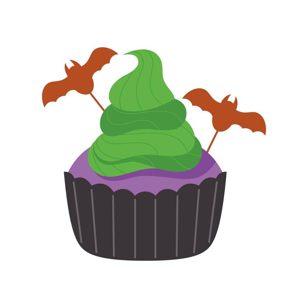 halloween cupcakes illustratie. spookachtig versierd muffins, themed klein cakes voor 31 oktober en eng toetje voedsel tekenfilm vector illustratie reeks van halloween taart muffin spookachtig