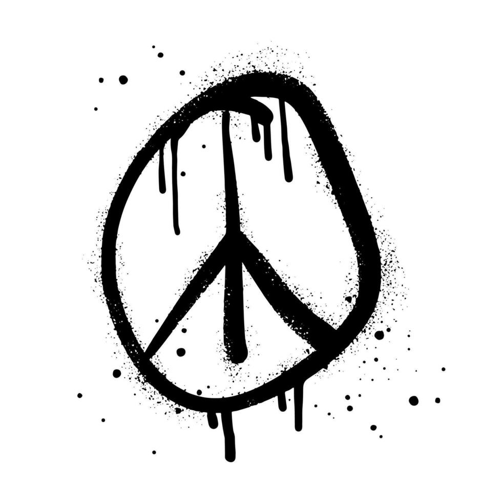 verstuiven geschilderd graffiti vrede teken. Aan zwart over- wit. vredig druppelen symbool. geïsoleerd Aan wit achtergrond. vector illustratie