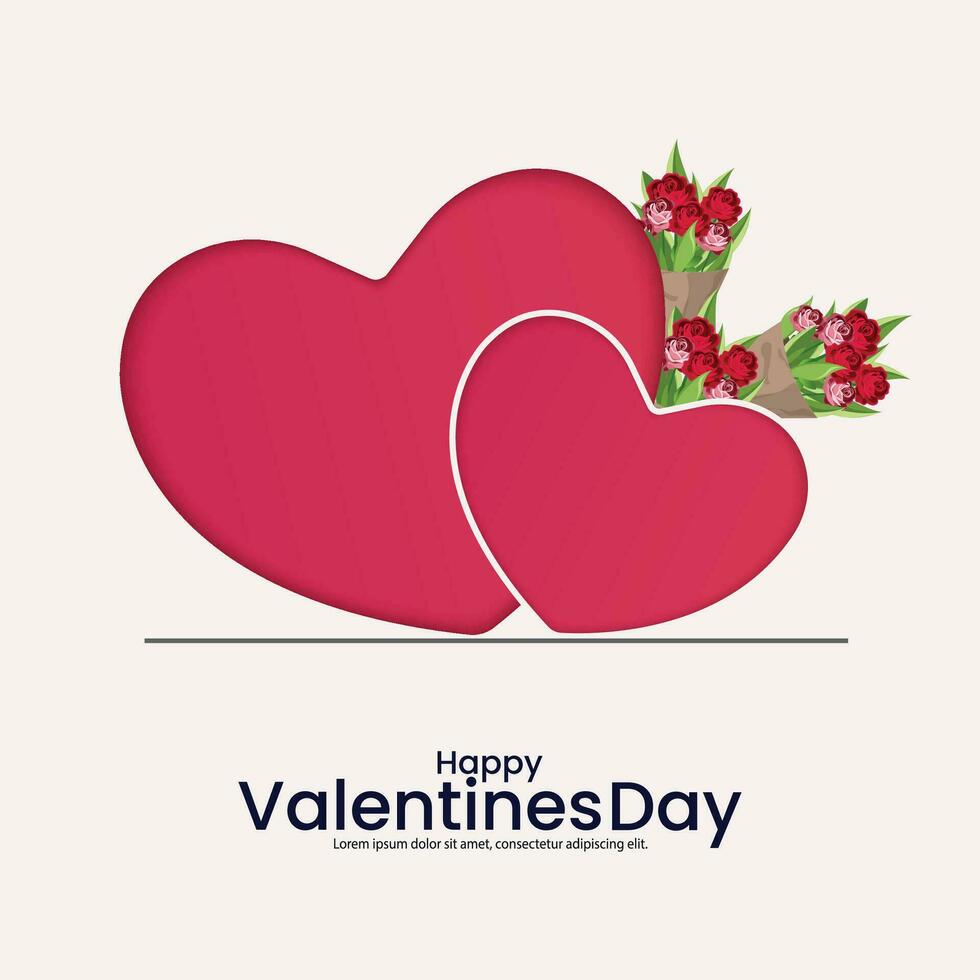 Valentijnsdag dag groet kaart. rood hart met een roos boeket. voor Valentijnsdag dag, moeder en verjaardag groet kaart ontwerp vector