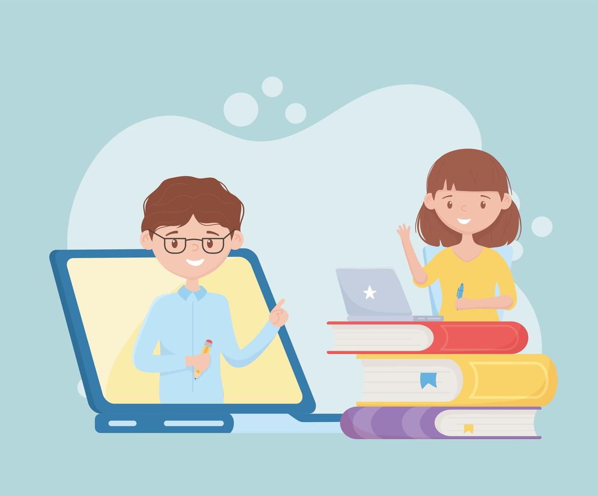 onderwijs online student studente kijken naar virtuele les op computer vector